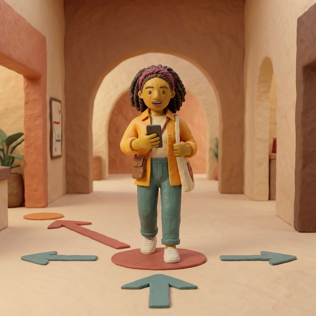 A visitor follows directions to a mall store
